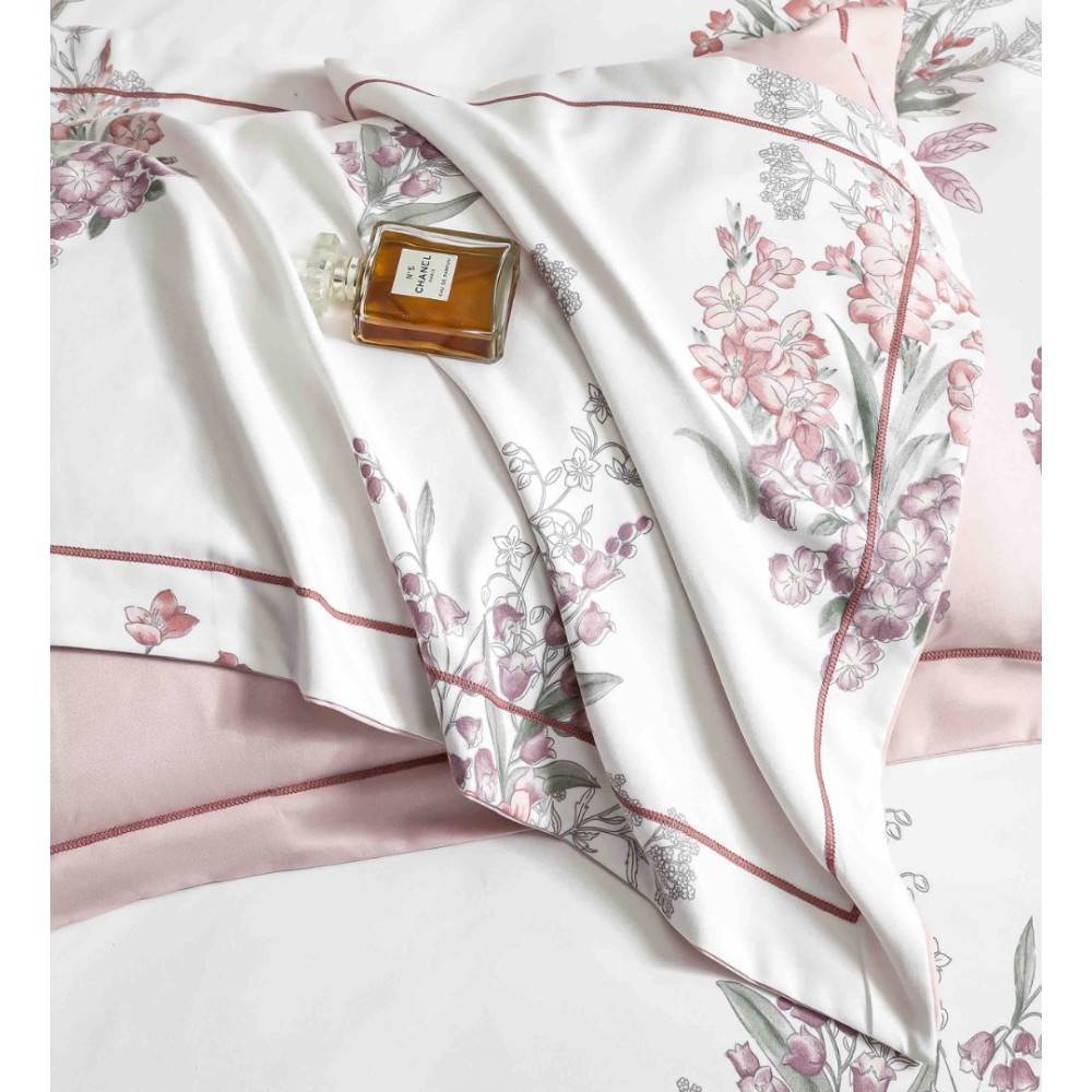 Lenjerie pat dublu, FINET DeLuxe, 6 piese, cu ELASTIC, Jojo Home, Cutie Eleganta, Roz, Flori - view 5