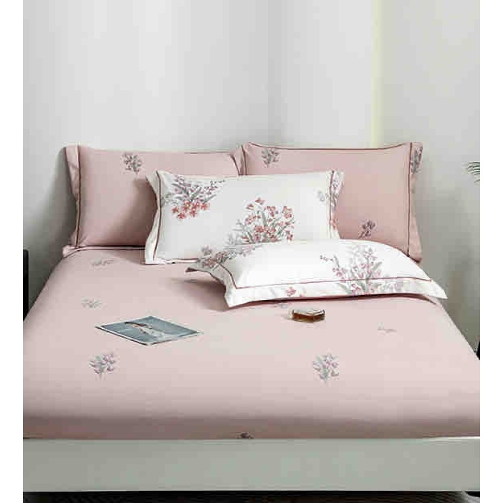 Lenjerie pat dublu, FINET DeLuxe, 6 piese, cu ELASTIC, Jojo Home, Cutie Eleganta, Roz, Flori - view 7