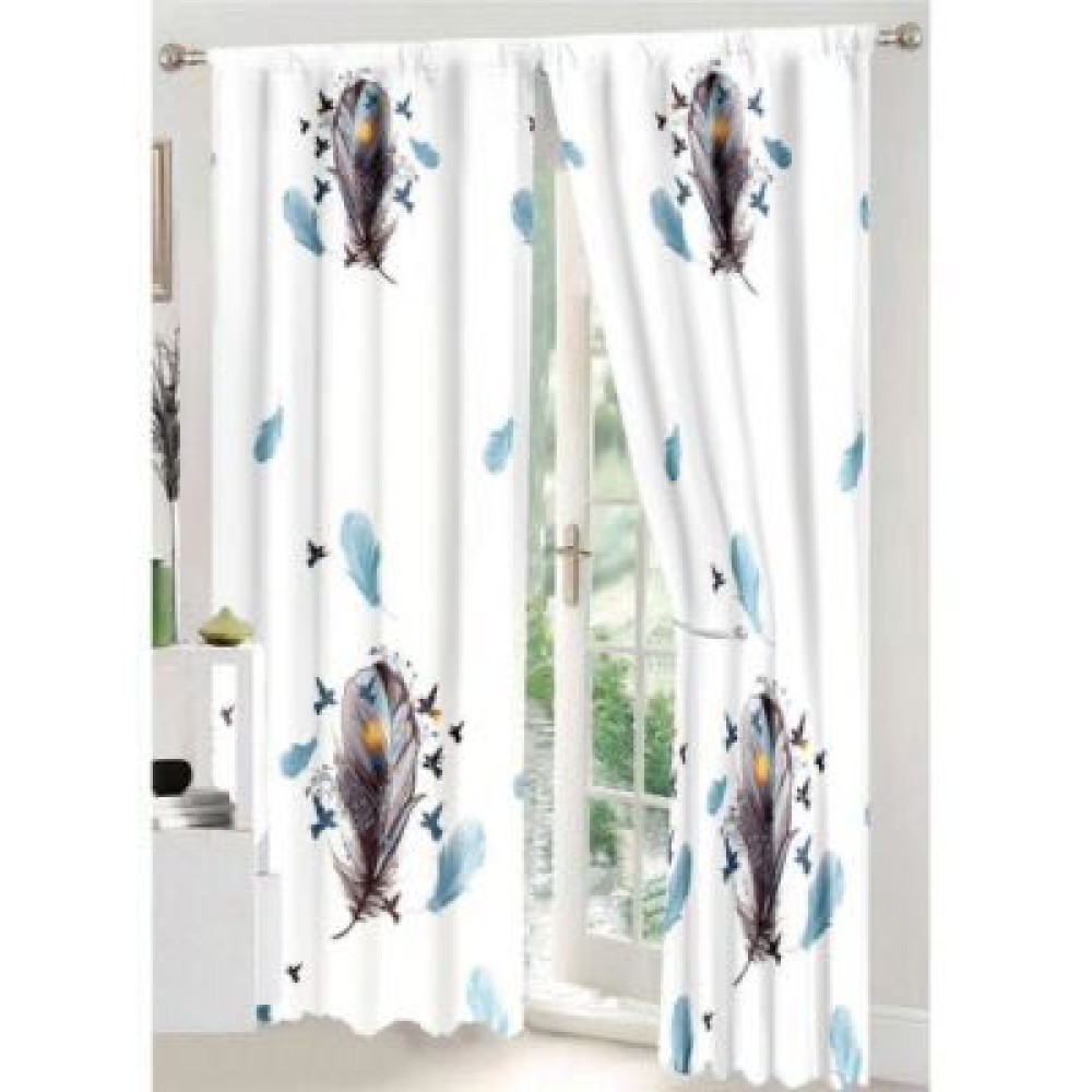 Set Lenjerie pat dublu (140x200cm, 160x200cm, 180x200cm) + 2 draperii, finet, 8 piese, Alb, Bleu, pene — imaginea 2