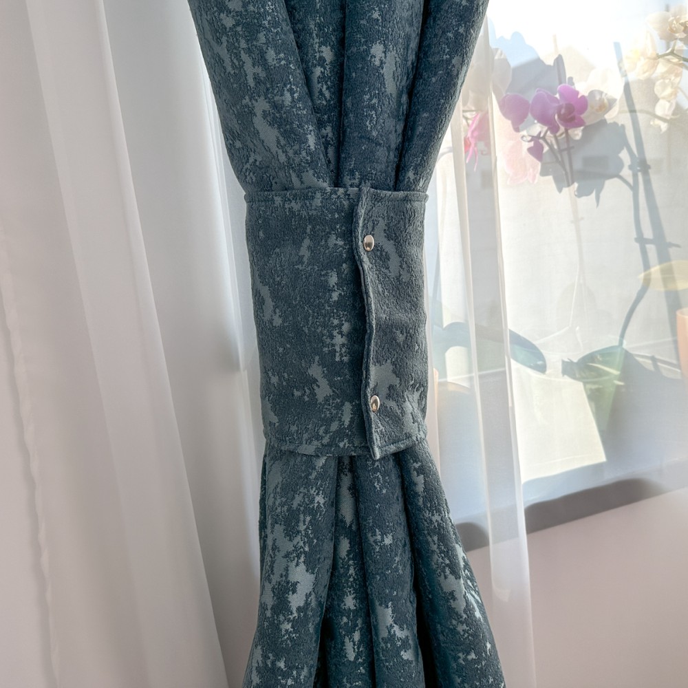 Draperie din Jacquard, 140x260cm, cu tiv lat pentru bara, Bleu – imagine 3