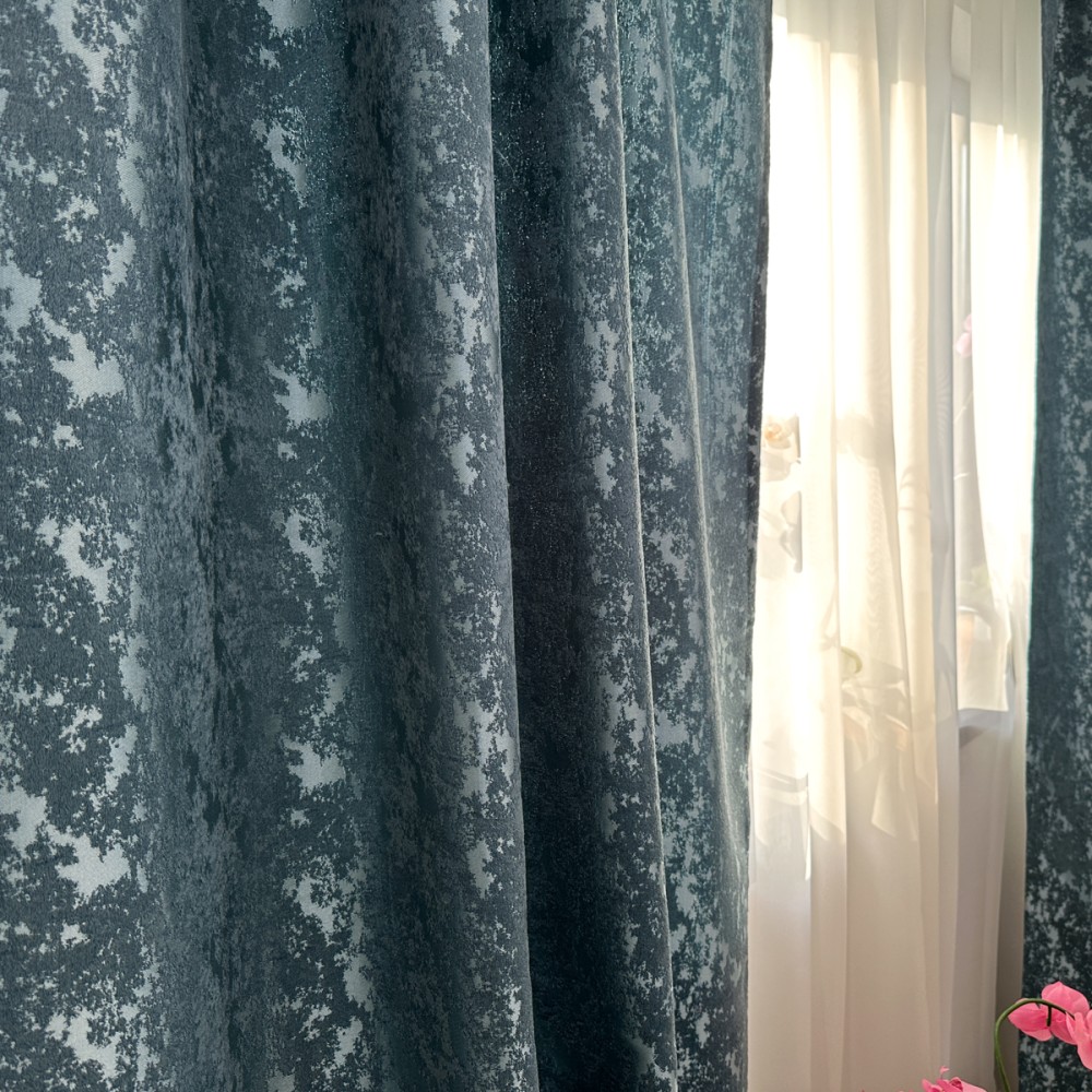 Draperie din Jacquard, 140x260cm, cu tiv lat pentru bara, Bleu – imagine 4