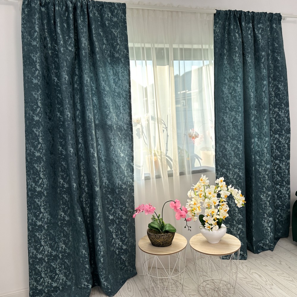 Draperie din Jacquard, 140x260cm, cu tiv lat pentru bara, Bleu – imagine 6