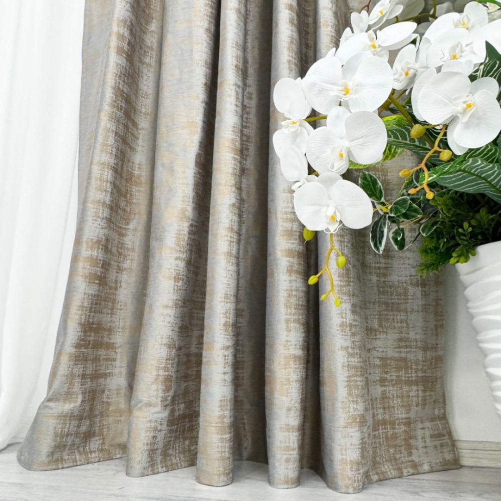 Set 2 Draperii Catifea cu model Venti, Gri cu Bej, 140cm latime x 260cm inaltime, cu tiv lat pt bara – imagine 7