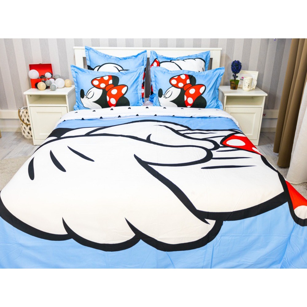 Lenjerie pat dublu, FINET, 6 piese, IDENTICA CU POZA, Alb, Bleu, Mickey si Minnie - view 2