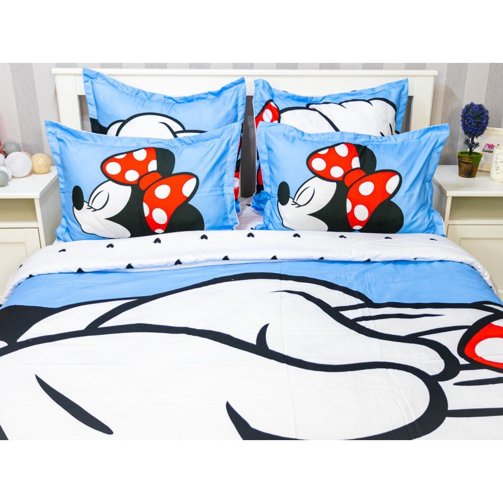 Lenjerie pat dublu, FINET, 6 piese, IDENTICA CU POZA, Alb, Bleu, Mickey si Minnie - view 3