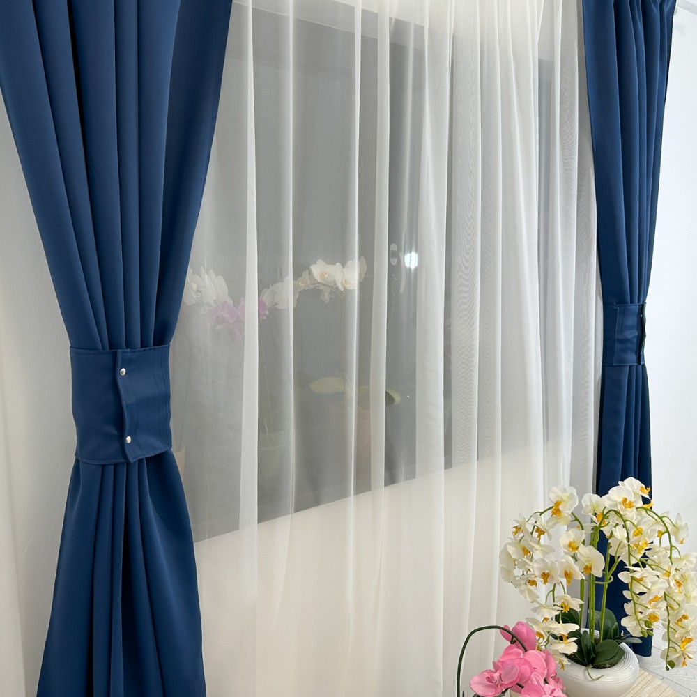 Set 2 Draperii Blackout Satinata,140cm latime x 260cm inaltime, cu TIV LAT, Bleumarin – imagine 3