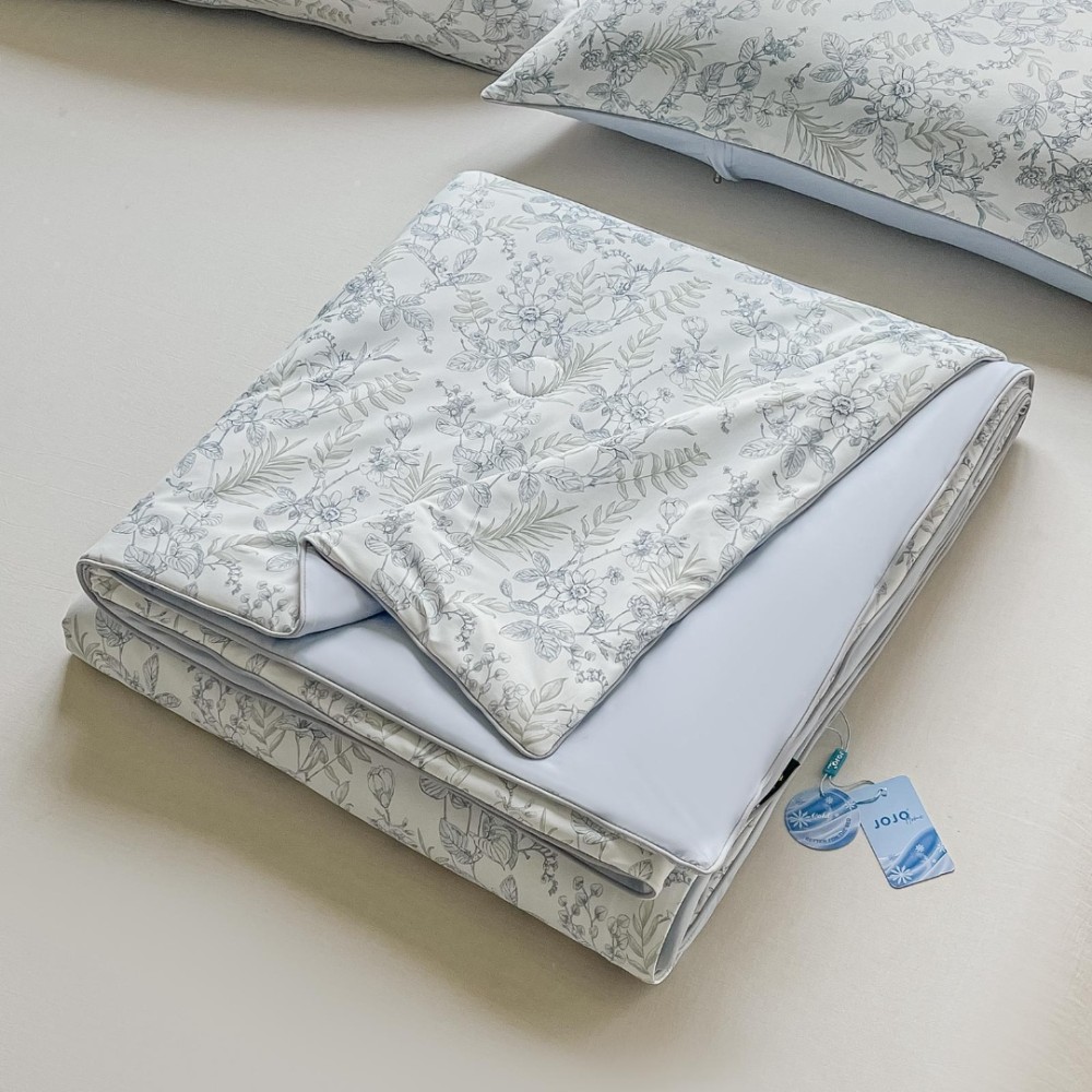 Pilota de Vara Racoritoare Ice Touch, 200x230cm + 2 fete de perna 50x70cm - Ultra Usoara, Efect Instant de Racorire si Confort Maxim, Bleu, Floricele - 5