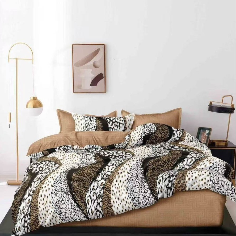 Lenjerie pat dublu cu Elastic - 3 Bucati 219 Lei -  - 3 Bucati 219 Lei - Bej Maro animal print - 2