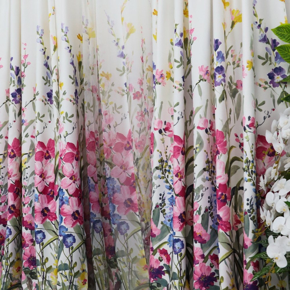 Draperie Satinata imprimata, flori roz, 140cm latime x 260cm inaltime, cu tiv lat pt bara — imaginea 4