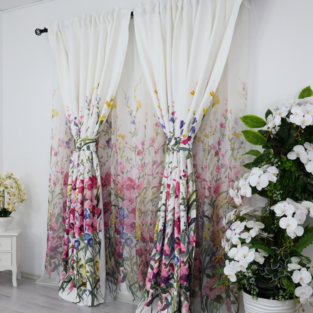 Draperie Satinata imprimata, flori roz, 140cm latime x 260cm inaltime, cu tiv lat pt bara — imaginea 7