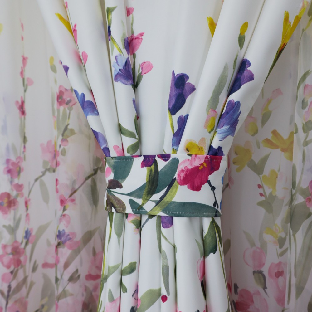 Draperie Satinata imprimata, flori roz, 140cm latime x 260cm inaltime, cu tiv lat pt bara — imaginea 8