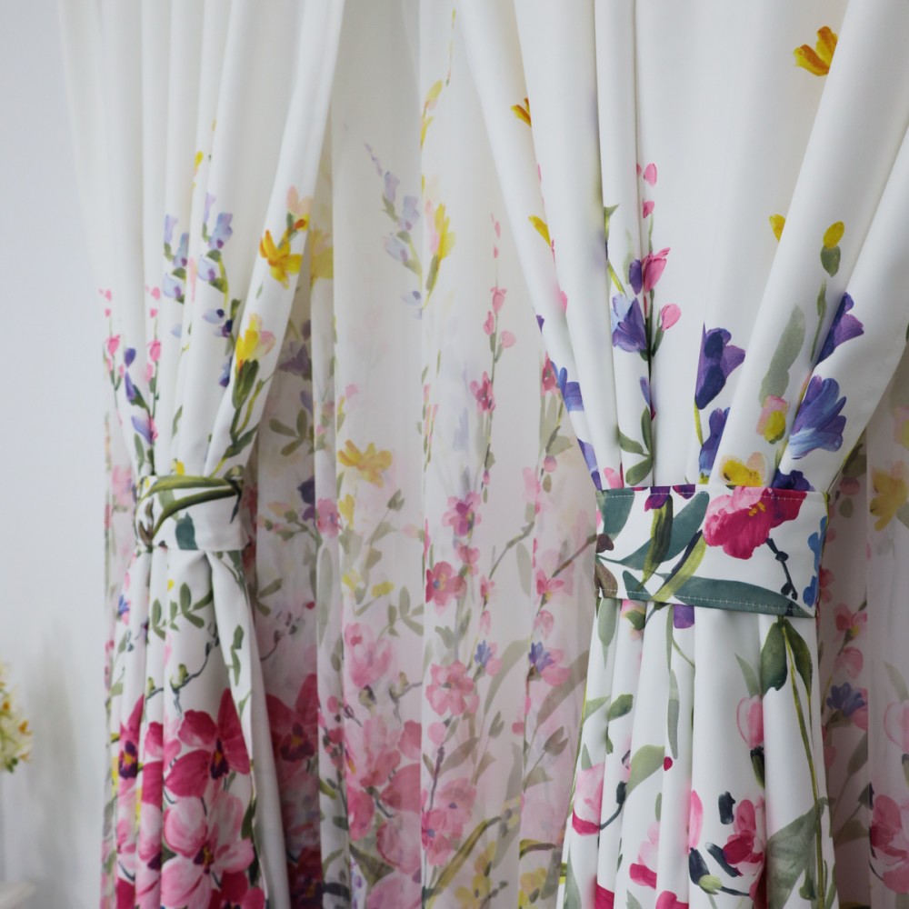 Draperie Satinata imprimata, flori roz, 140cm latime x 260cm inaltime, cu tiv lat pt bara — imaginea 9