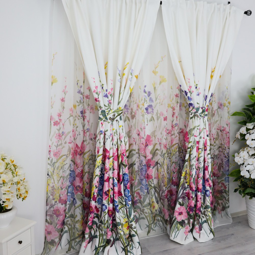 Draperie Satinata imprimata, flori roz, 140cm latime x 260cm inaltime, cu tiv lat pt bara — imaginea 10