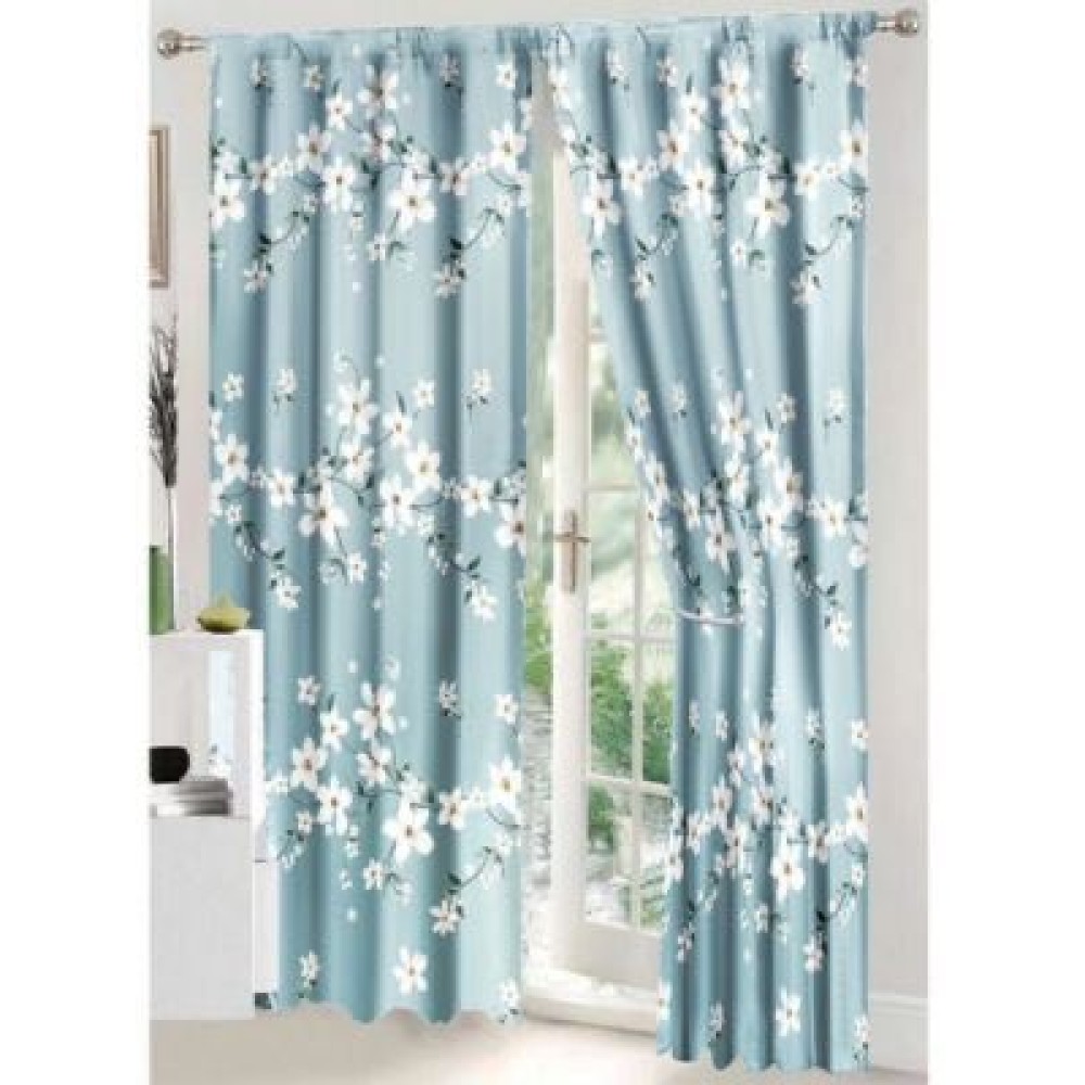 Set Lenjerie pat dublu (140x200cm, 160x200cm, 180x200cm) + 2 draperii, finet, 8 piese, Bleu, flori — imaginea 2