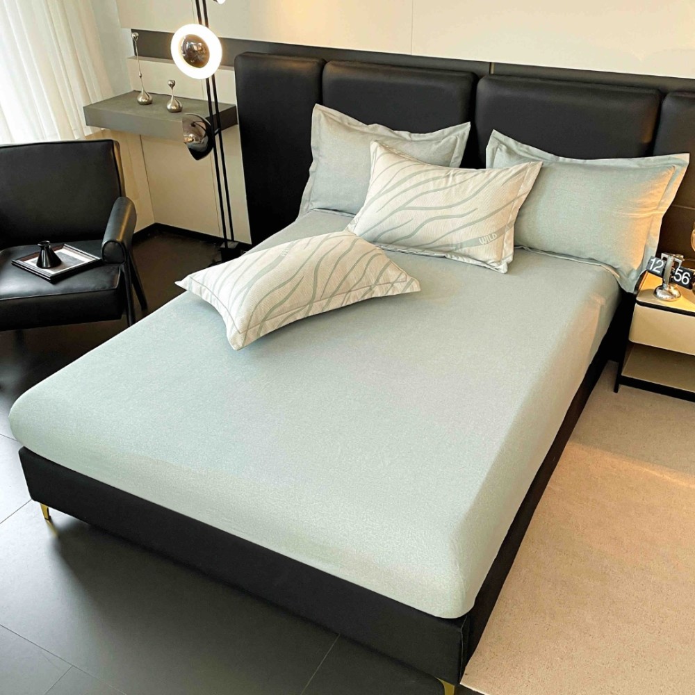 Lenjerie pat dublu, FINET DeLuxe, 6 piese, cu ELASTIC, Jojo Home, Cutie Eleganta, Gri Verzui, Animal Print – imagine 7