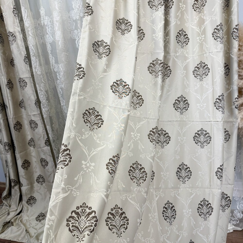 Set 2 bucati de Draperie Jacquard, Royal, 150cm latime x 270cm inaltime, cu rejansa pt sina, Grej deschis – imagine 2