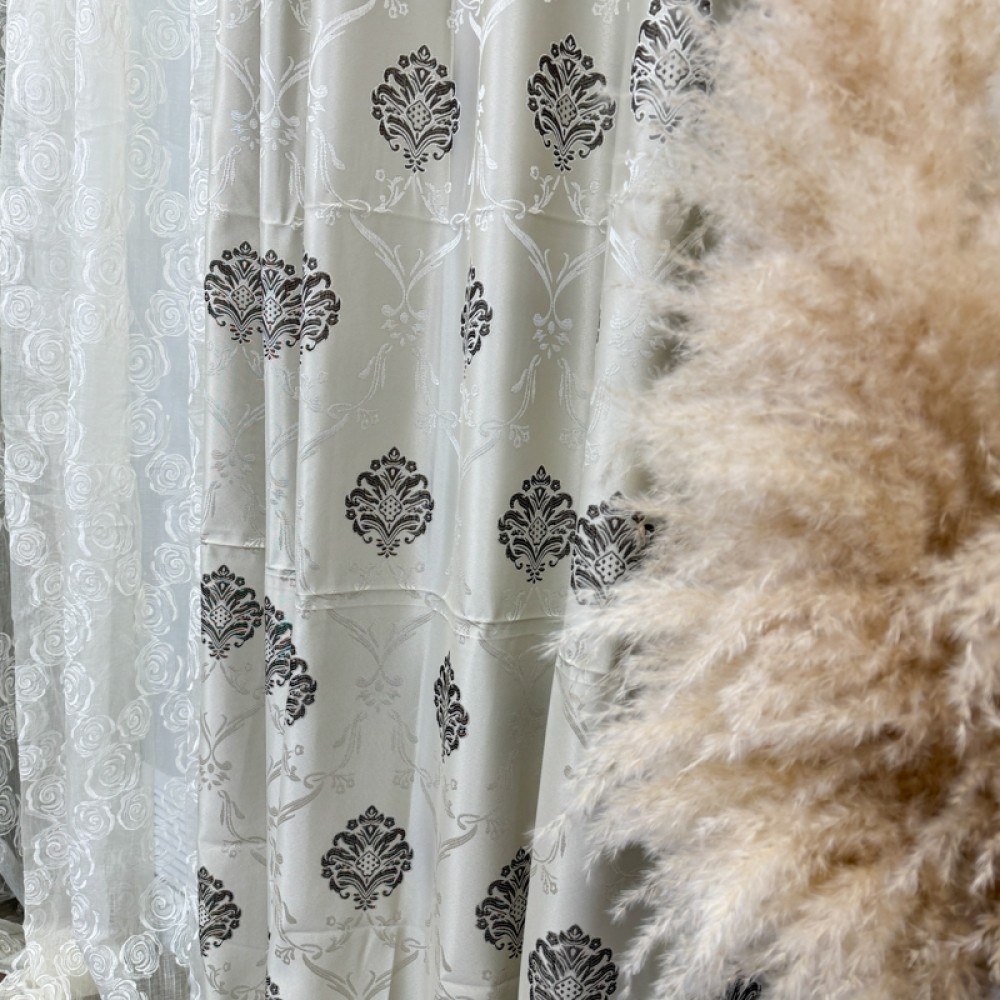 Set 2 bucati de Draperie Jacquard, Royal, 150cm latime x 270cm inaltime, cu rejansa pt sina, Grej deschis – imagine 3