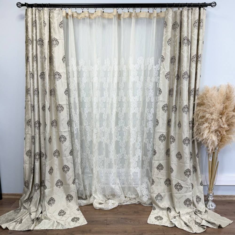 Set 2 bucati de Draperie Jacquard, Royal, 150cm latime x 270cm inaltime, cu rejansa pt sina, Grej deschis – imagine 5