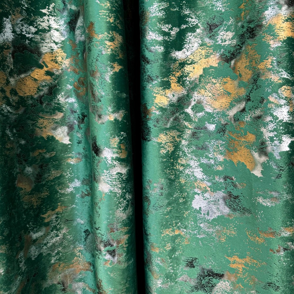 Set 2 Draperii Catifea Nikko cu insertii aurii - 2m latime x 2.50m inaltime x Tiv lat, Verde Smarald - V12 - 5