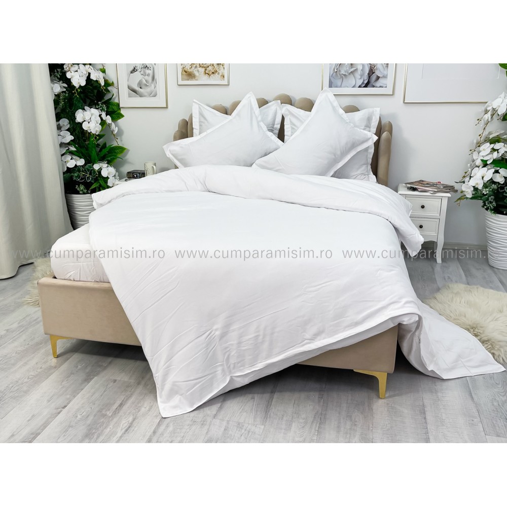 Lenjerie pat dublu cu ELASTIC, Finet, 6 piese, Alb – imagine 8