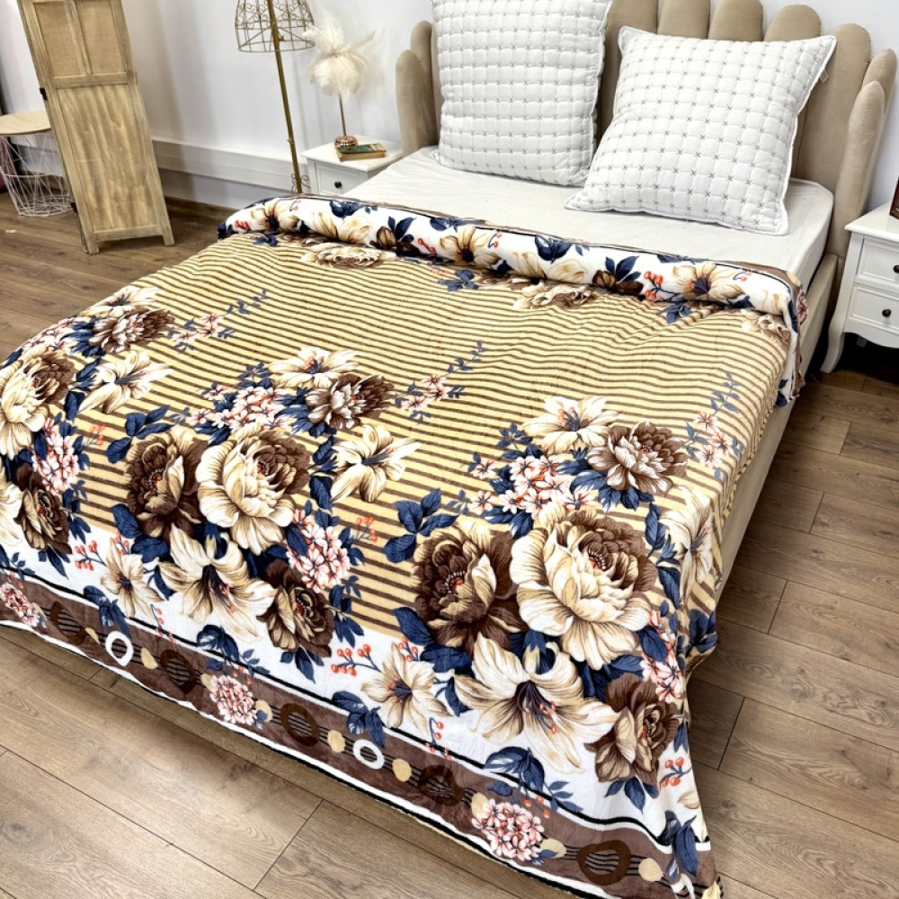 Patura pufoasa cocolino 200x230cm, 240g/mp, Bej, Maro, Flori – imagine 2