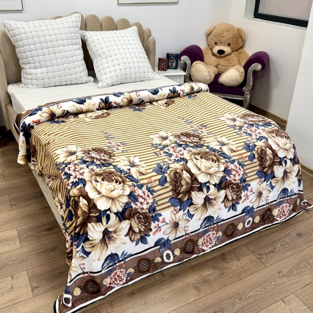 Patura pufoasa cocolino 200x230cm, 240g/mp, Bej, Maro, Flori – imagine 3