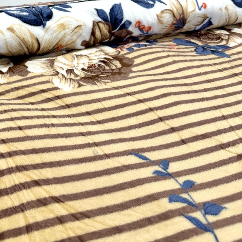 Patura pufoasa cocolino 200x230cm, 240g/mp, Bej, Maro, Flori – imagine 4