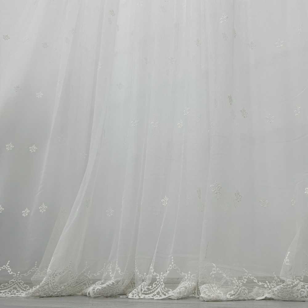 Perdea Oriental din Tulle cu Broderie, model elegant, Ivoire, 100cm latime x 260cm inaltime, cu rejansa pt bara – imagine 2