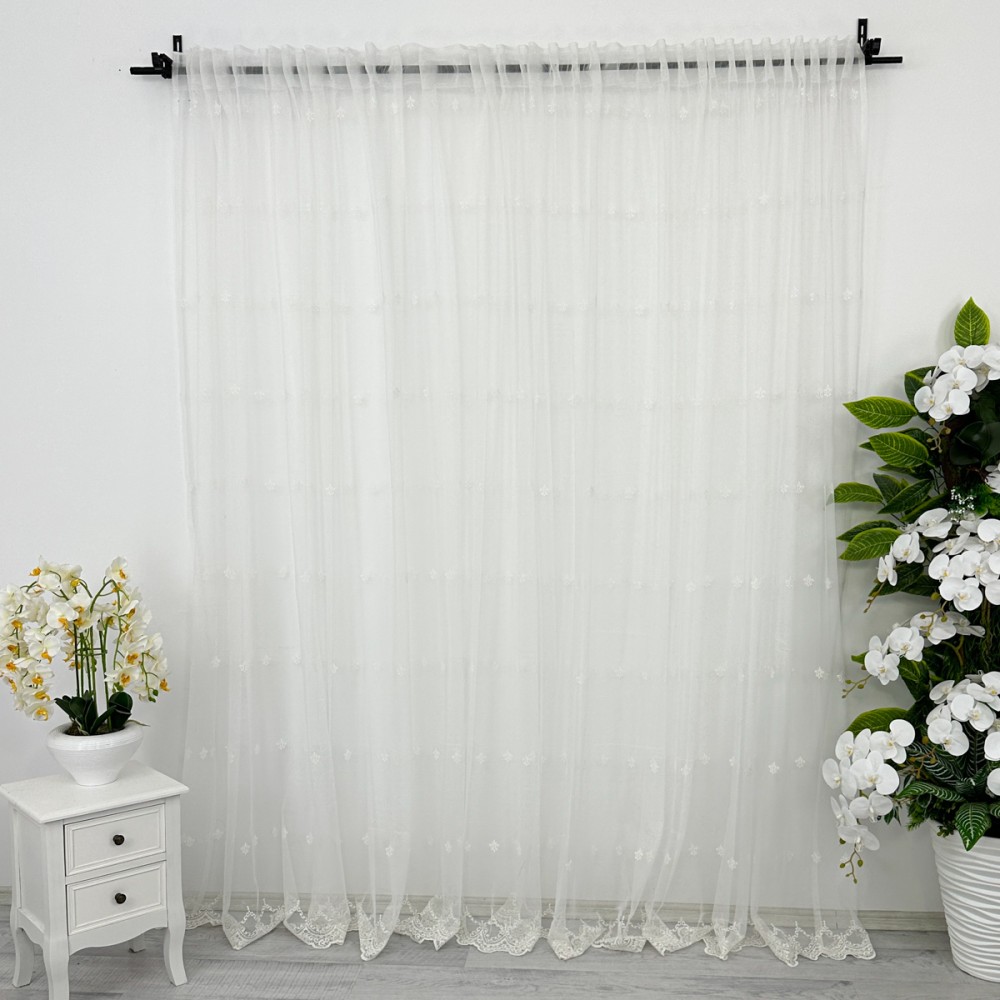 Perdea Oriental din Tulle cu Broderie, model elegant, Ivoire, 100cm latime x 260cm inaltime, cu rejansa pt bara – imagine 5