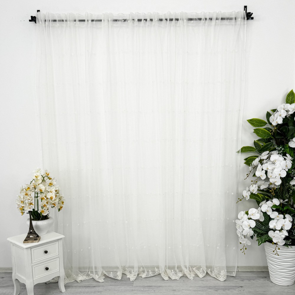 Perdea Fulgi de Nea din Tulle cu Broderie, Ivoire, 140cm latime x 260cm inaltime, cu rejansa pt bara – imagine 6