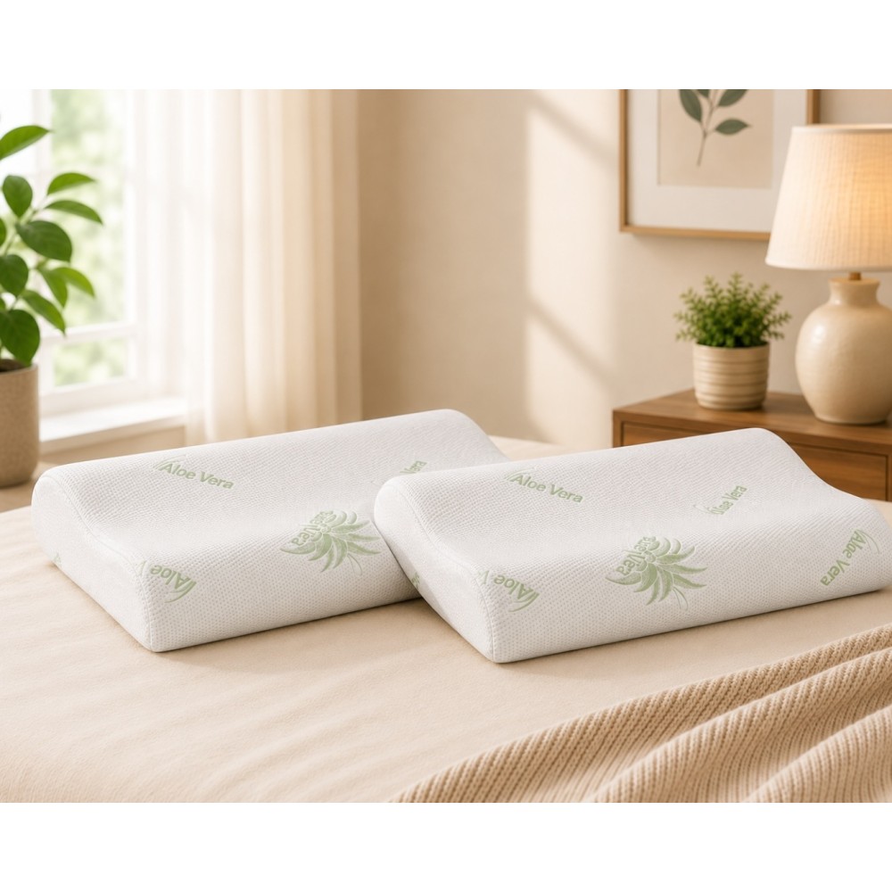 Set 2 Perne din spuma cu memorie, 40x60cm, husa tricot natur cu fermoar, Aloe Vera — imaginea 2