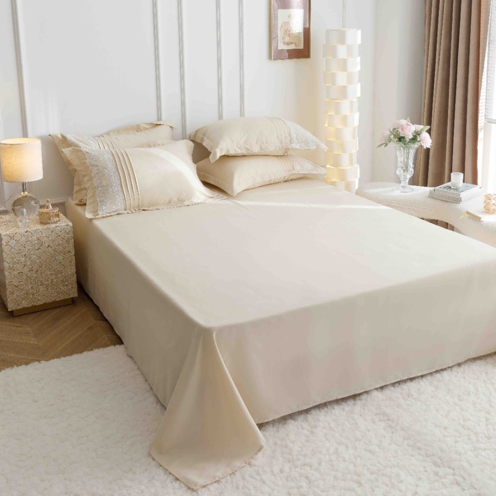 Lenjerie de Pat Premium, JOJO HOME, Finet Soft Touch, cu Inimioare din Pliuri Brodate, si Dantela Delicata, 6 Piese, Nesifonabila si Durabila, Crem — imaginea 7