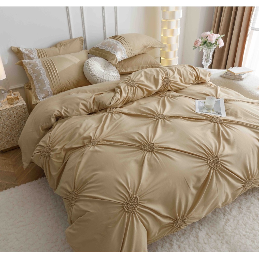 Lenjerie de Pat Premium, JOJO HOME, Finet Soft Touch, cu Inimioare din Pliuri Brodate, si Dantela Delicata, 6 Piese, Nesifonabila si Durabila, Crem — imaginea 9