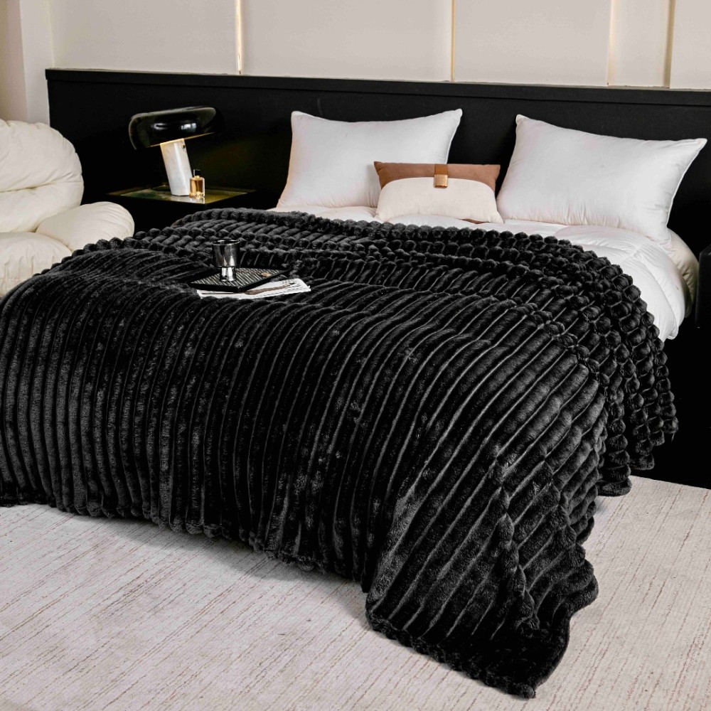 Patura pufoasa CoCoLiNo, 200x230cm, Jojo Home, Negru — imaginea 2