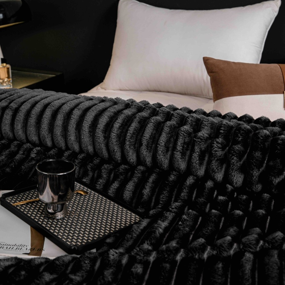Patura pufoasa CoCoLiNo, 200x230cm, Jojo Home, Negru — imaginea 3