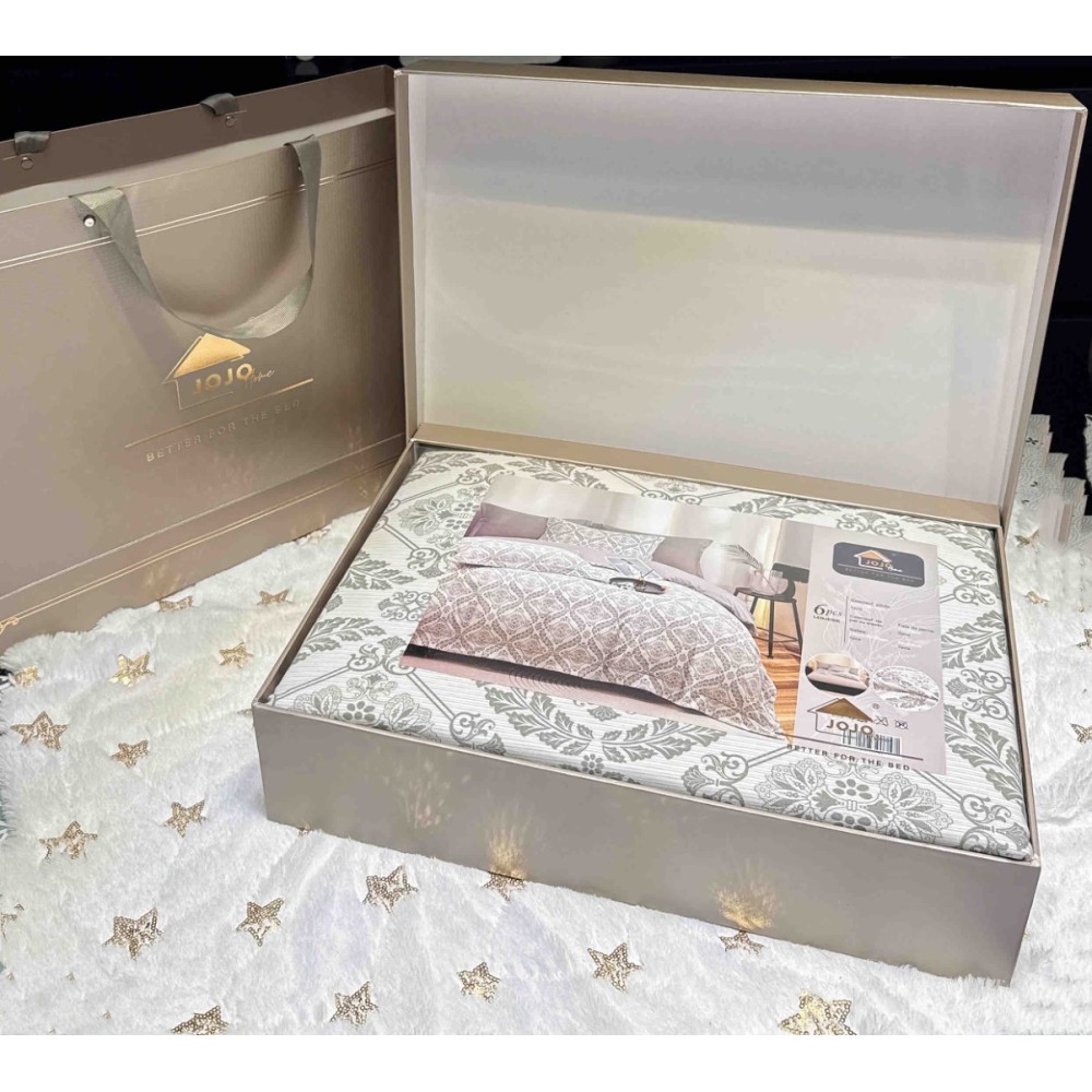 Lenjerie pat dublu, FINET DeLuxe, 6 piese, cu ELASTIC, Jojo Home, Cutie Eleganta, Alb, Negru, Fluturi — imaginea 9