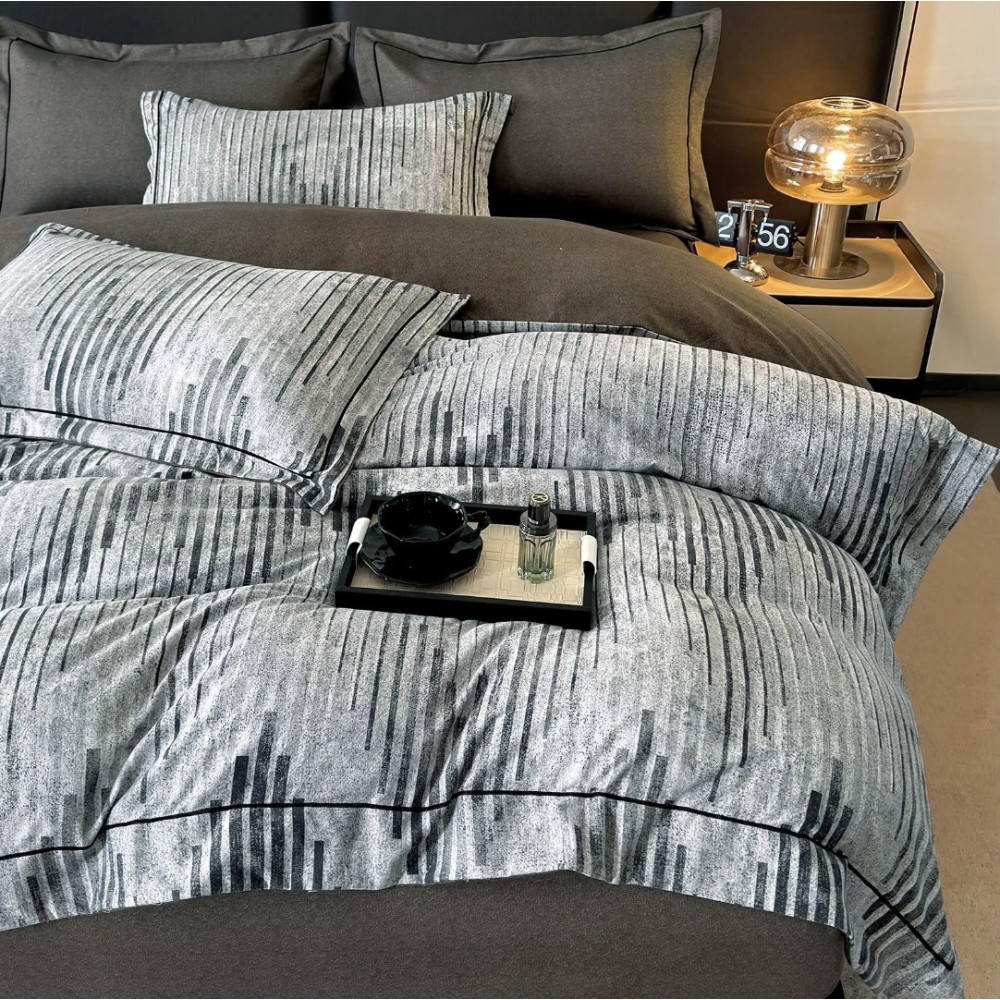 Lenjerie pat dublu, FINET DeLuxe, 6 piese, cu ELASTIC, Jojo Home, Cutie Eleganta, Gri, model clasic — imaginea 3