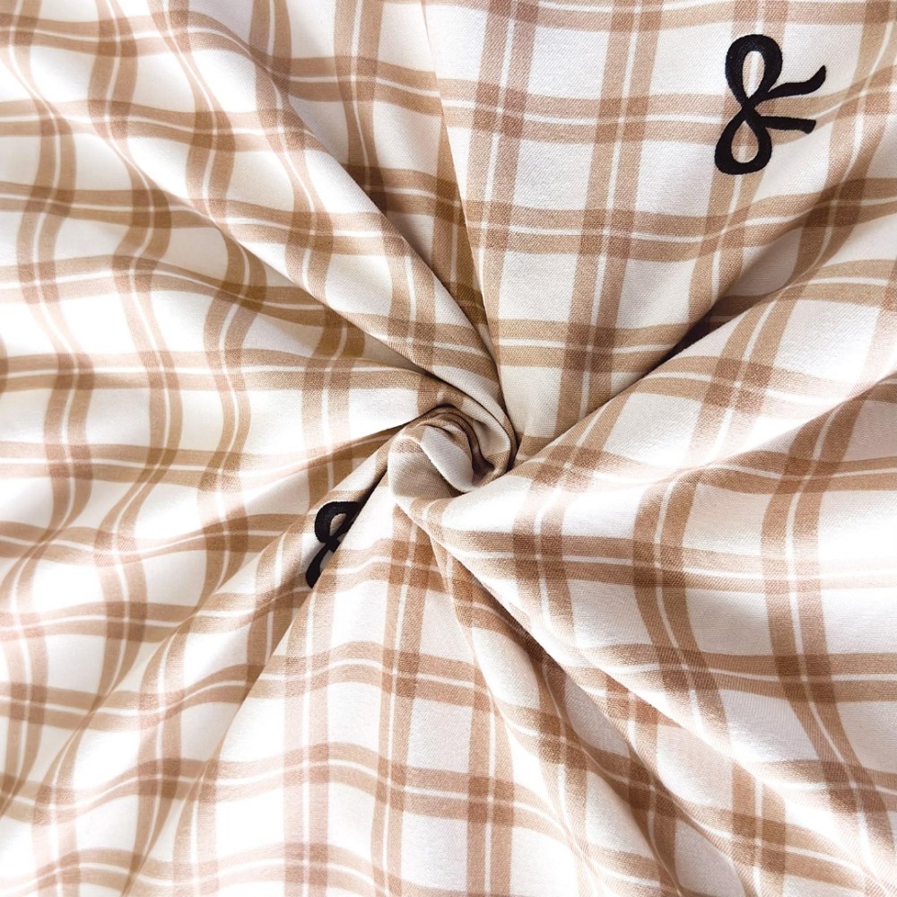 Lenjerie pat dublu, FINET DeLuxe, 6 piese, cu ELASTIC, Jojo Home, Cutie Eleganta, Bej, Carouri — imaginea 5
