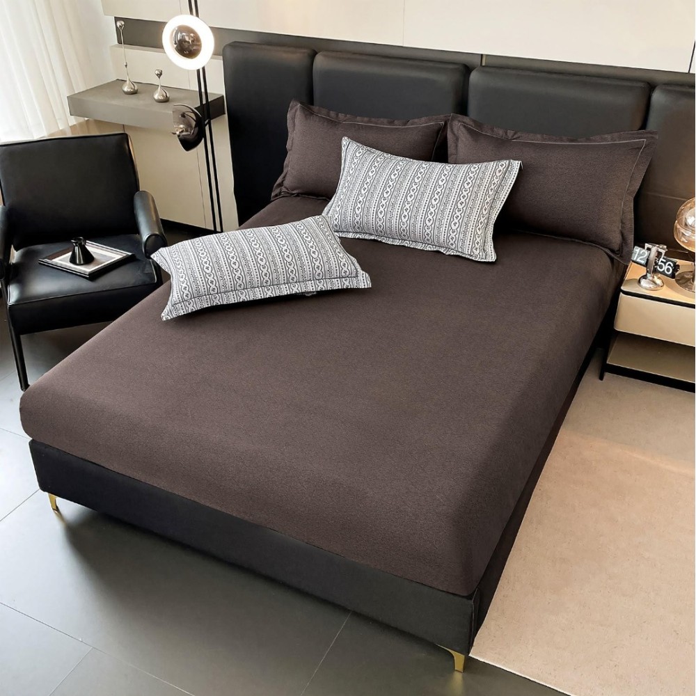 Lenjerie pat dublu, FINET DeLuxe, 6 piese, cu ELASTIC, Jojo Home, Cutie Eleganta, Gri, Maro, Model Egiptean — imaginea 6