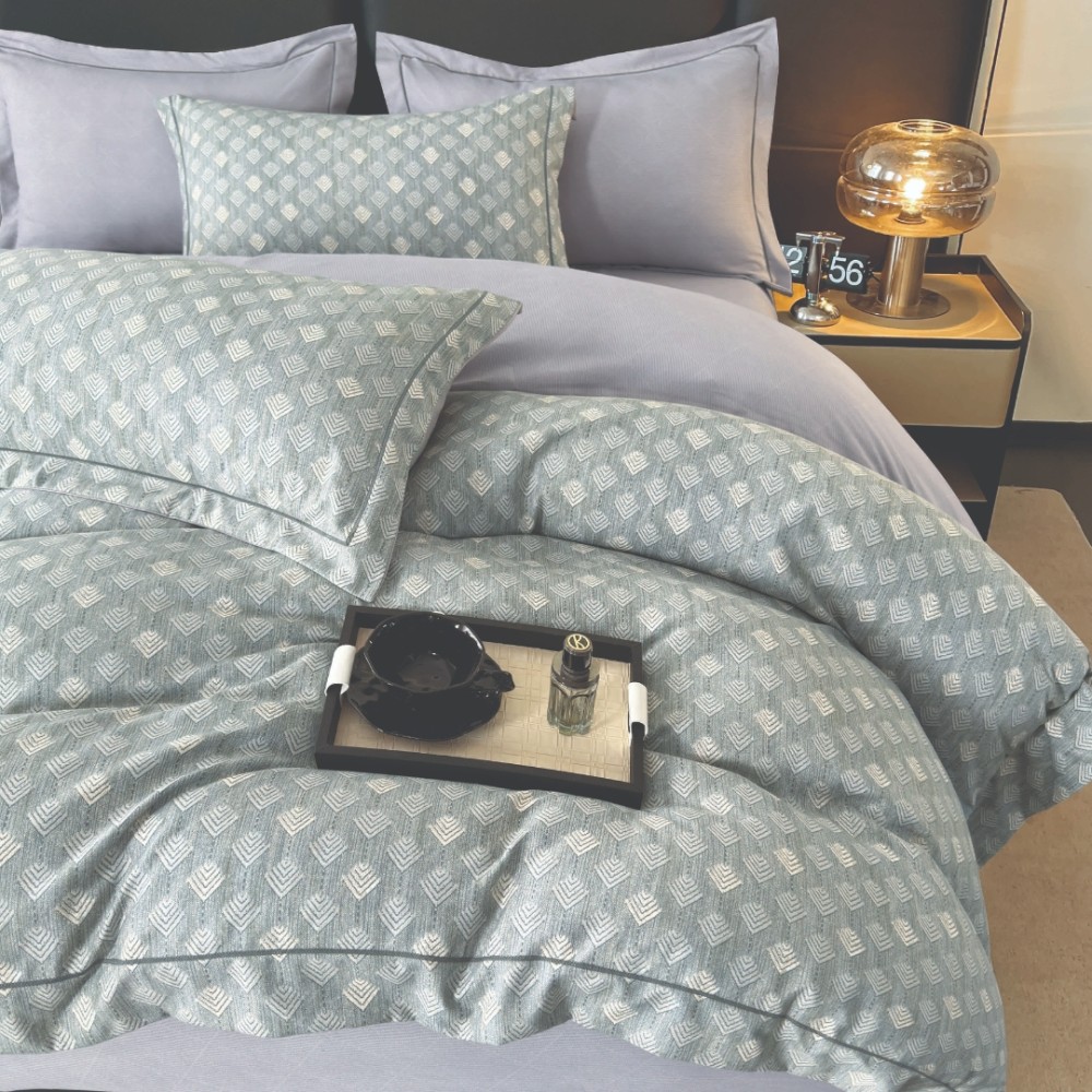 Lenjerie pat dublu, FINET DeLuxe, 6 piese, cu ELASTIC, Jojo Home, Cutie Eleganta, Gri, Romburi — imaginea 3