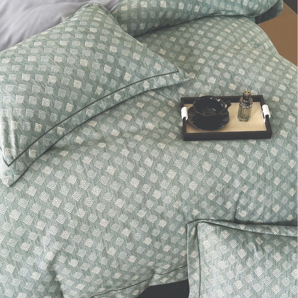 Lenjerie pat dublu, FINET DeLuxe, 6 piese, cu ELASTIC, Jojo Home, Cutie Eleganta, Gri, Romburi — imaginea 5