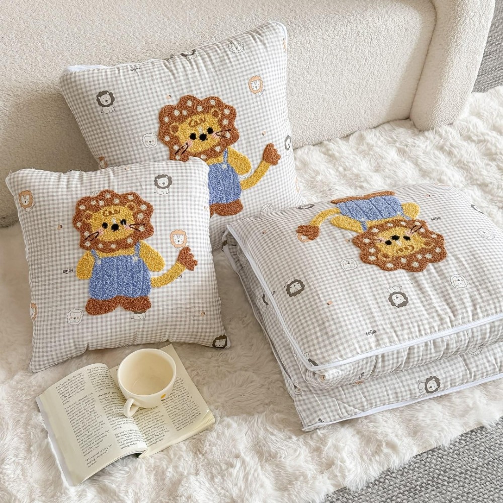 PiloPerna 2 in 1 – Pilota Transformabila in Perna pentru Copii, 150x200cm, 100% Bumbac, Lion — imaginea 4