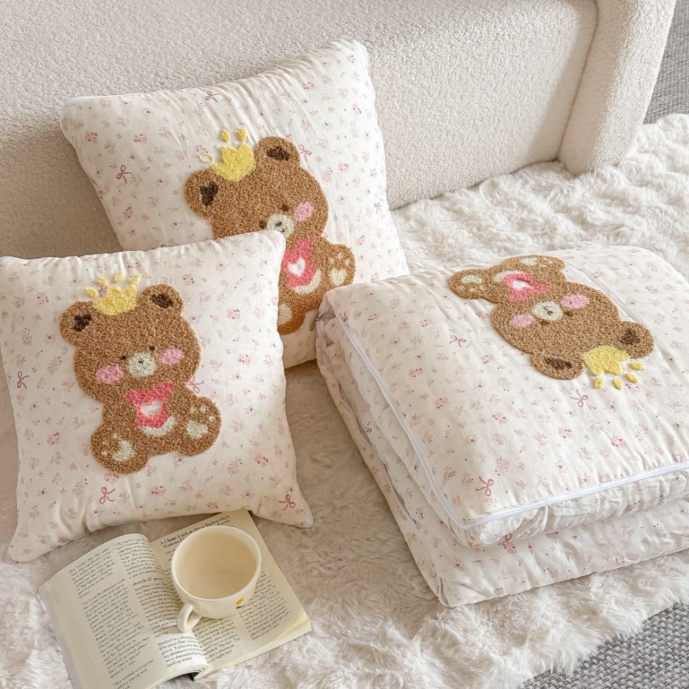 PiloPerna 2 in 1 – Pilota Transformabila in Perna pentru Copii, 150x200cm, 100% Bumbac, Princess Bear — imaginea 4