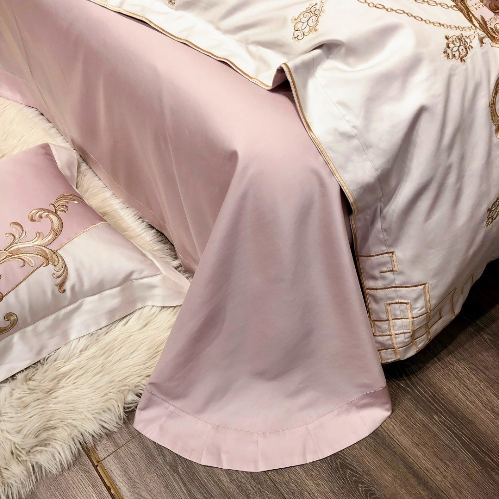 Lenjerie de Pat Premium Satin Deluxe cu Broderie Eleganta, Bumbac 100%, 4 Piese - Finete, Luciu Discret si Confort Superior, Pink Royal — imaginea 8