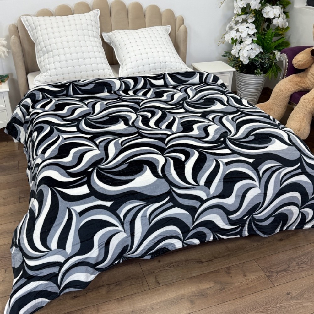 Patura pufoasa cocolino 200x230cm, 240g/mp, Alb, Negru, Gri, Model Clasic — imaginea 3