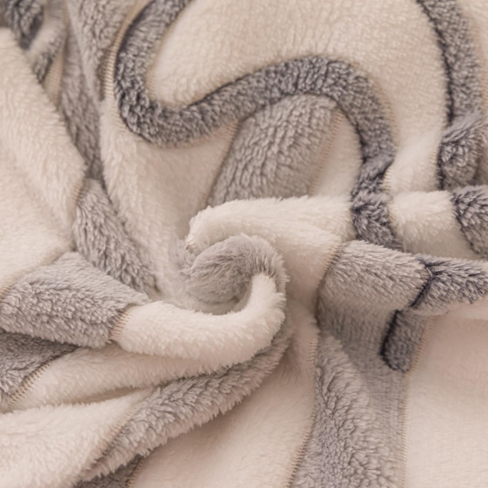 Lenjerie pat dublu, Super Pufoasa COCOLINO,cu ELASTIC, 4 piese, Jojo Home, Alb, Gri, Dungi, Pisicute — imaginea 4