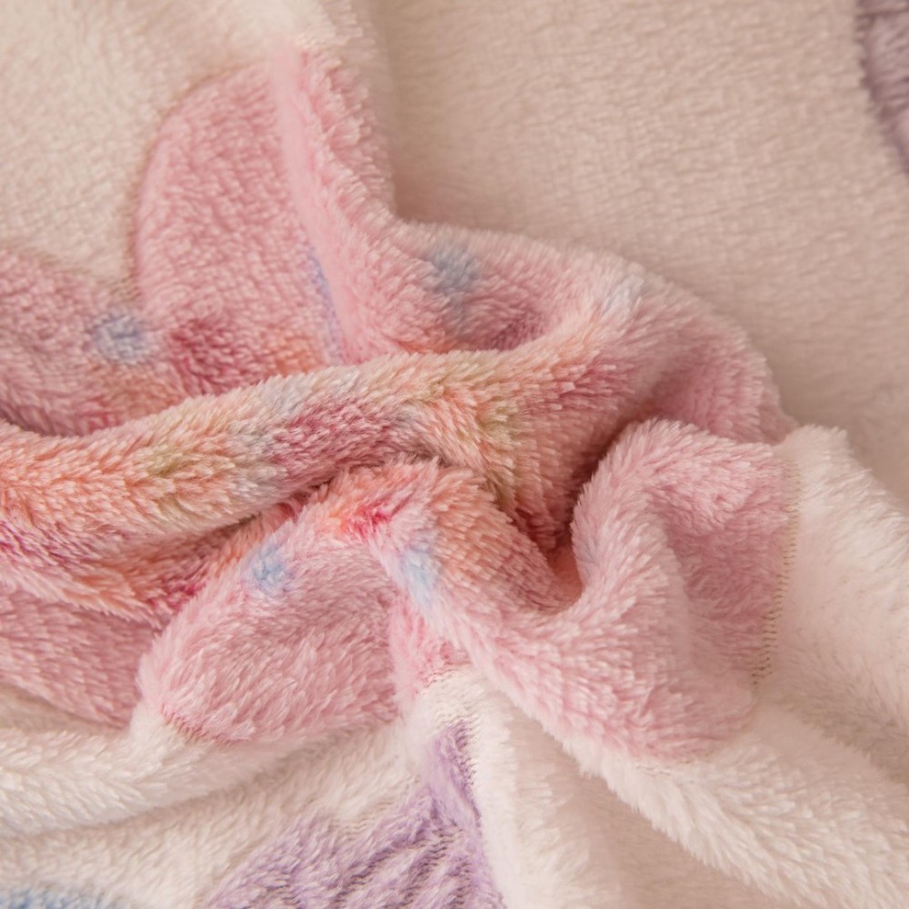Lenjerie Pat 1 Persoana, Jojo Home, CoCoLiNo (Fleece), 4 piese, Alb, Roz, Flori — imaginea 4