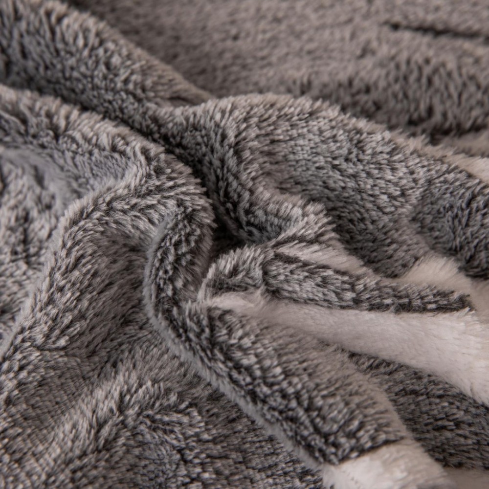 Lenjerie Pat 1 Persoana, Jojo Home, CoCoLiNo (Fleece), 4 piese, Gri, Frunze — imaginea 4