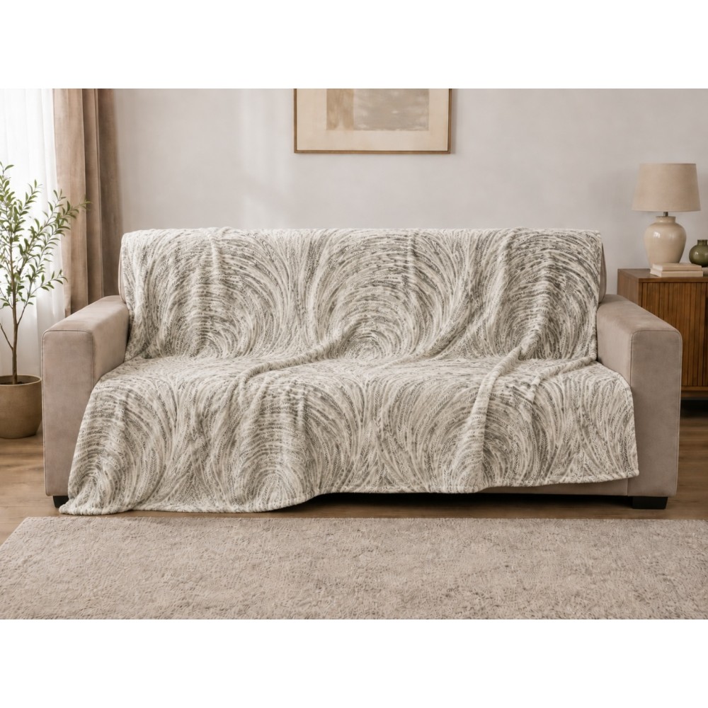 Patura pufoasa cocolino 200x230cm, 240g/mp, Gri, Bej, abstract – imagine 2