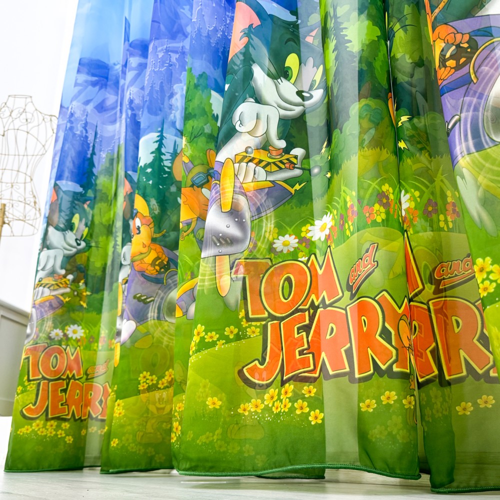 Perdea pentru copii din matase, Tom si Jerry, 140cm latime x 260cm inaltime, cu rejansa pt bara — imaginea 2